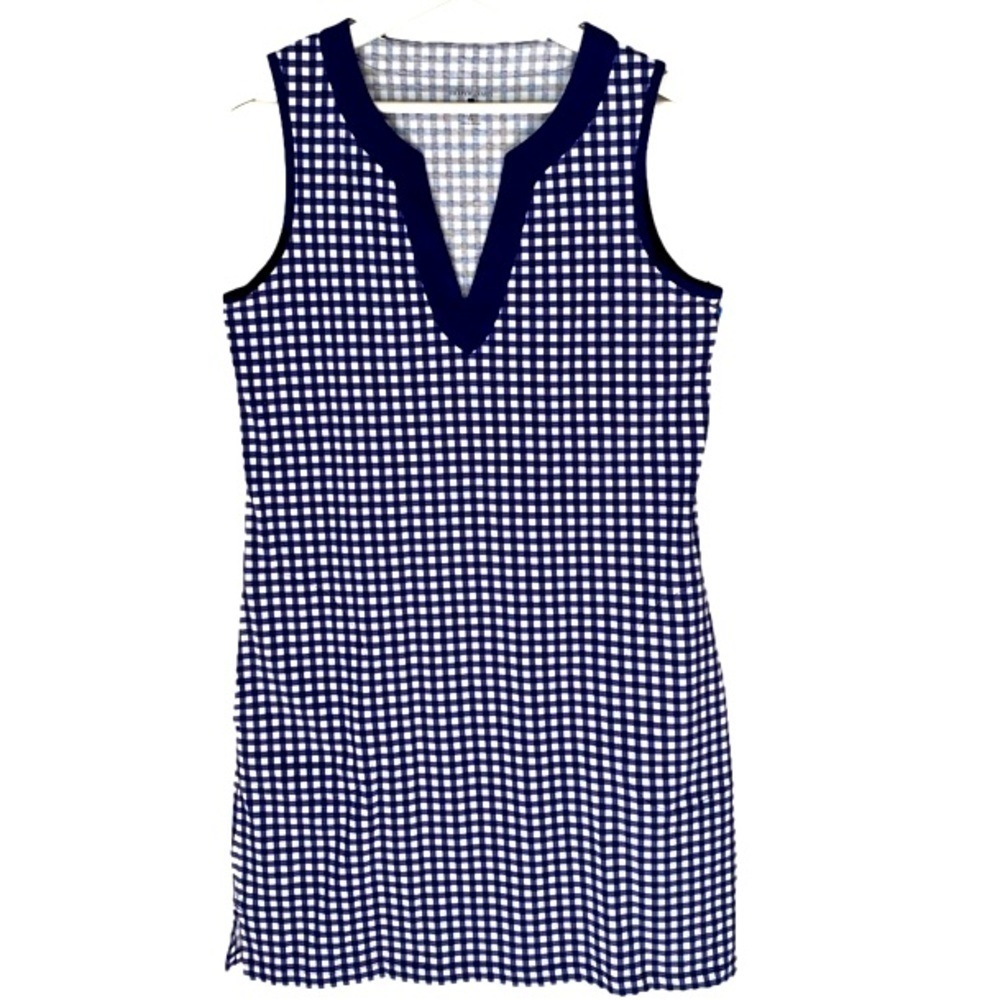 LANDS’ END Dress Draper James Sleeveless Cotton Navy White Gingham Women Size S - Picture 2 of 12